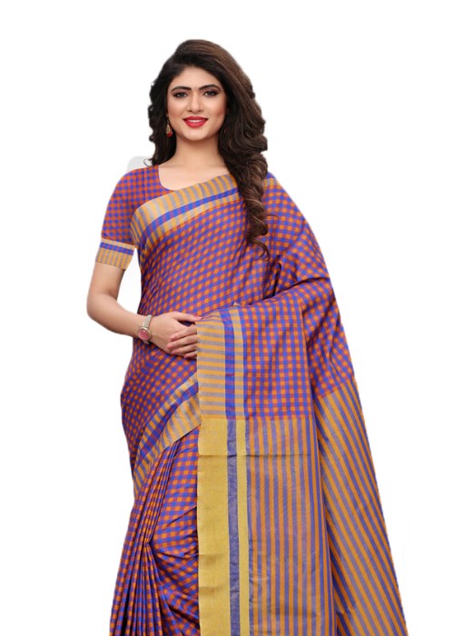 Blue, Yellow Color Poly Silk Woven Checks Work Saree only in Bigswipe