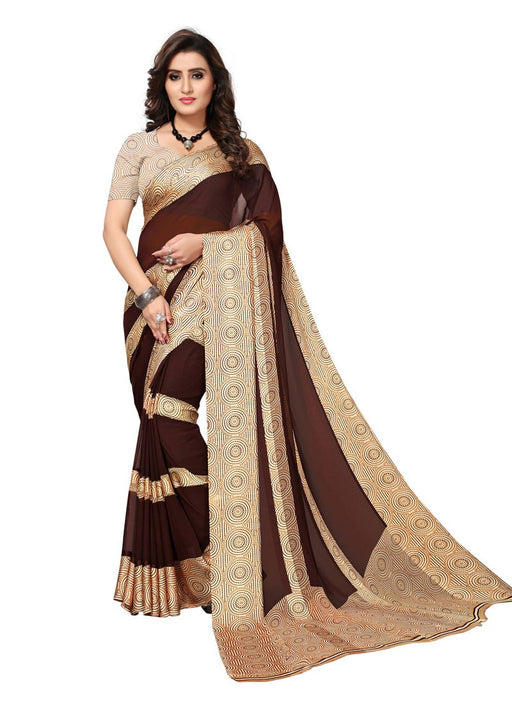 Dark Brown, Cream Color  Georgette Saree only in Bigswipe