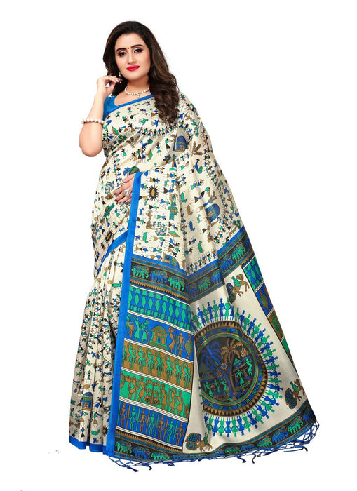 Off White, Blue Color  Poly Silk Saree only in Bigswipe