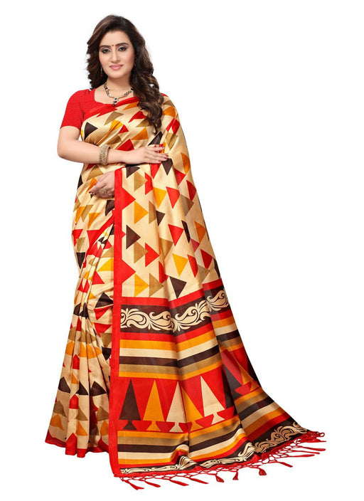 Beige, Red, Multi Color  Poly Silk Saree only in Bigswipe