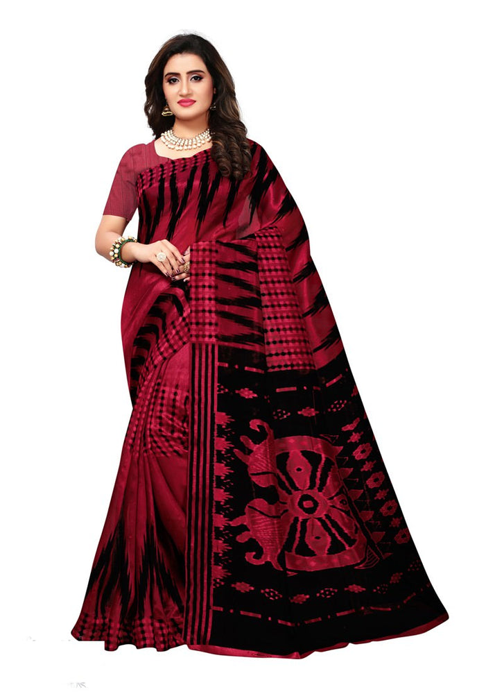 Maroon, Black Color  Bhagalpuri Silk Saree only in Bigswipe