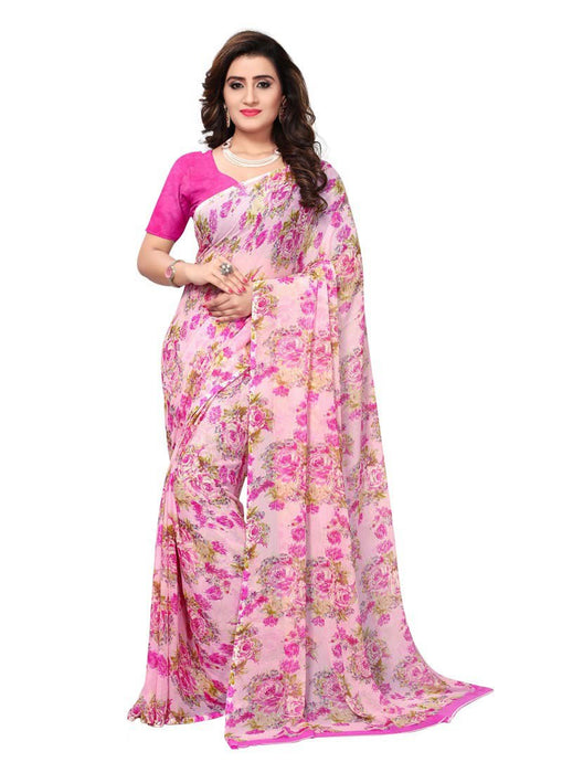 Pink, Multi Color  Crushed Georgette Saree only in Bigswipe