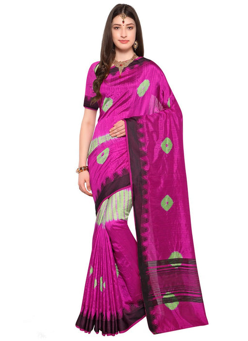 Pink, Green Color Terylene Saree only in Bigswipe