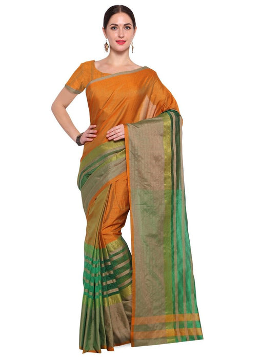 Orange,Green Color Cotton Silk Saree only in Bigswipe