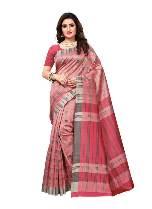 Pink, Grey Color  Poly Silk Saree only in Bigswipe