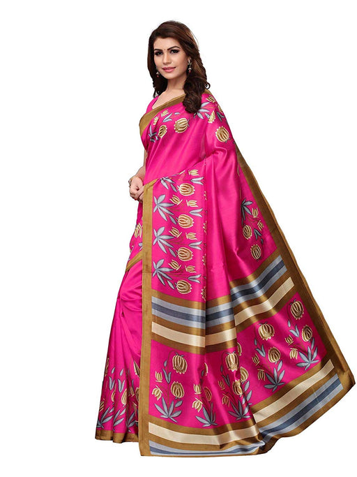 Pink, Multi Color Poly Silk Saree only in Bigswipe