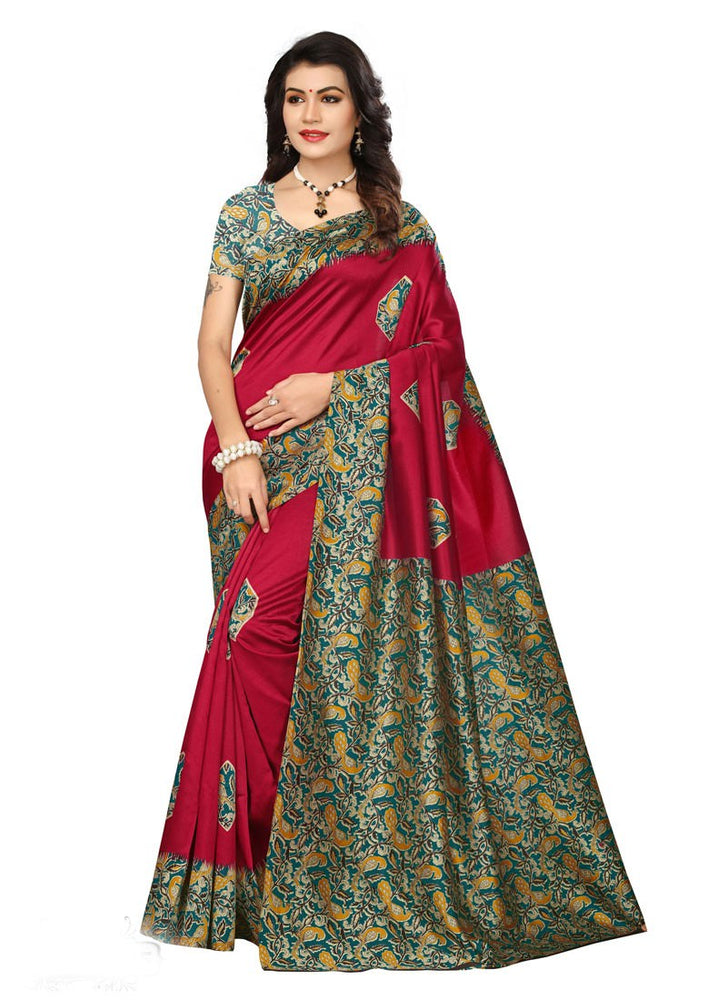 Maroon, Multi Color Poly Silk Saree only in Bigswipe