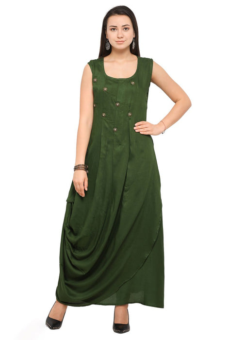 Dark Green Color Plain, Buttons Rayon Kurti only in Bigswipe