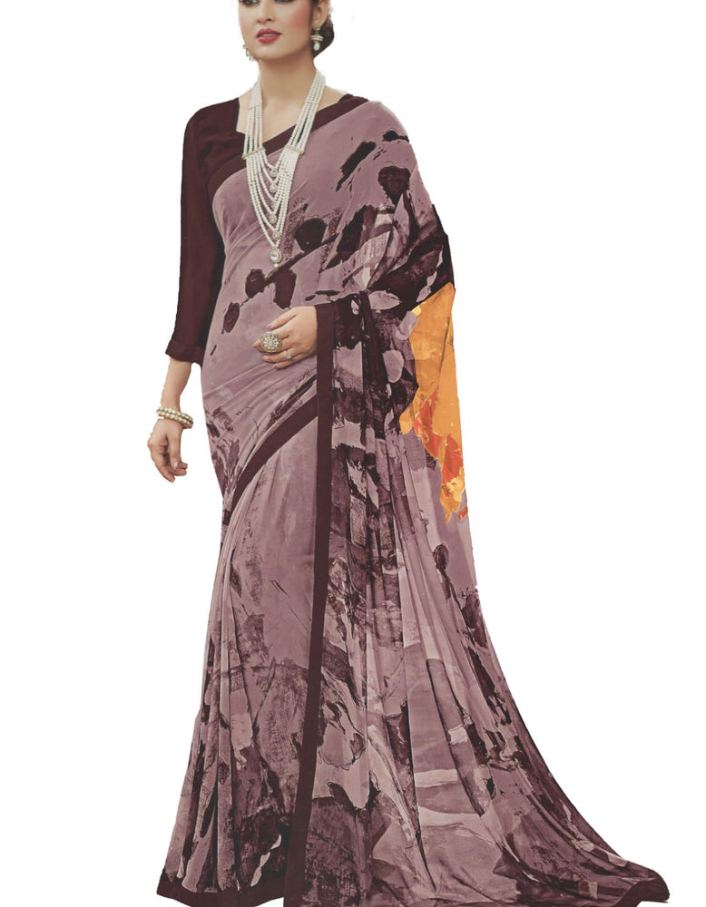 Georgette Digital Saree With Blouse-Dusty Brown Color Saree only in Bigswipe