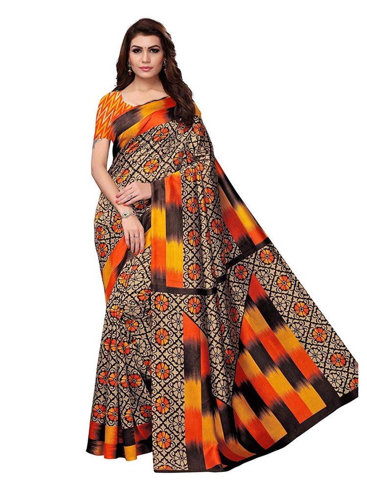 Beige, Brown, Multi Color Poly Silk Saree only in Bigswipe