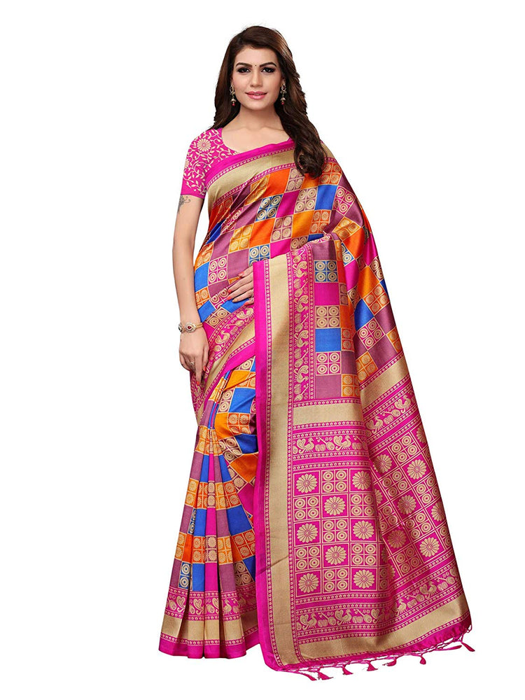 Pink, Multi Color Poly Silk Saree only in Bigswipe