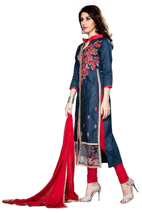 Blue Cotton Embroidered Straight Suit Material only in Bigswipe