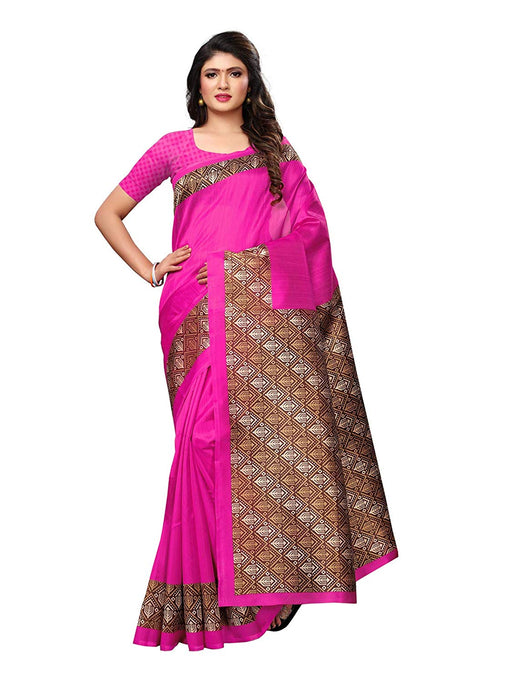 Pink, Multi Color Poly Silk Saree only in Bigswipe