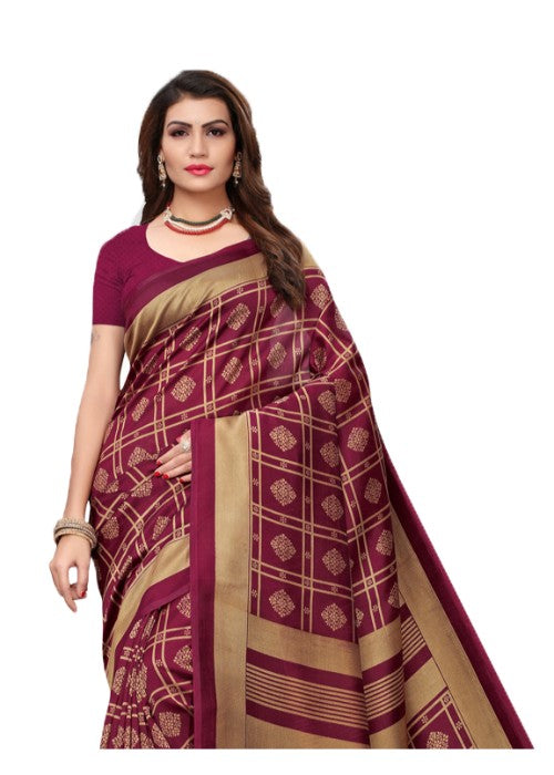 Purple, Multi Color Poly Silk Printed Work Saree