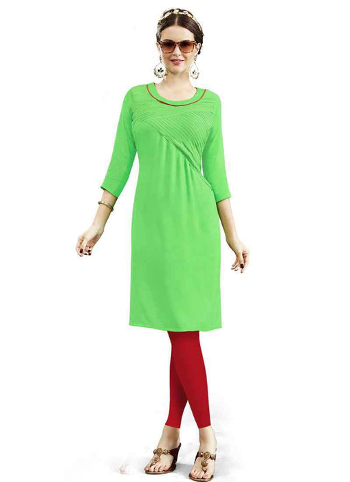 Green Color Coded Piping Rayon Kurti only in Bigswipe