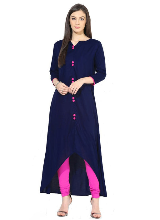 Navy Blue Color Buttons Rayon Kurti only in Bigswipe