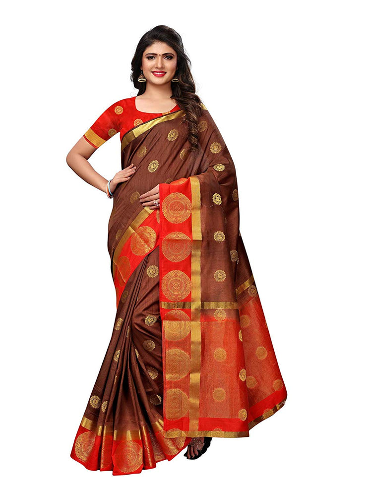 Brown, Red Color Poly Silk Saree only in Bigswipe