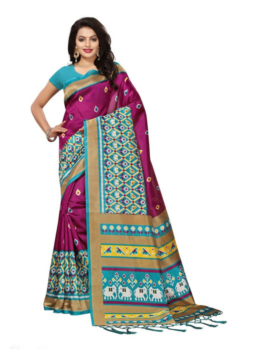 Magenta, Multi Color  Poly Silk Saree only in Bigswipe