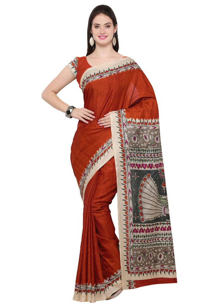 Brown Color Tussar Silk Saree only in Bigswipe