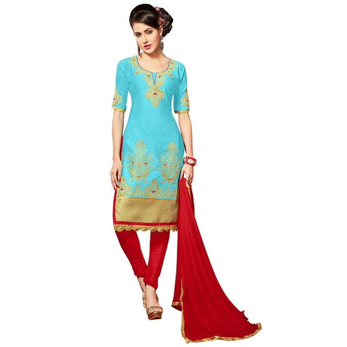 Glaze Cotton Fabric Sky Blue Color Dress Material only in Bigswipe