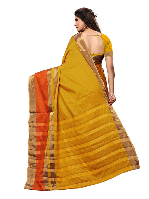 Yellow, Brown Color Poly Silk Saree