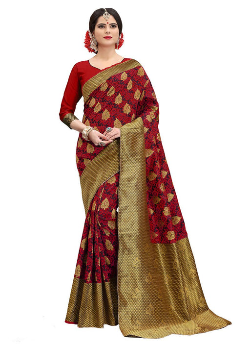 Black, Red, Golden Color Poly Silk Saree only in Bigswipe