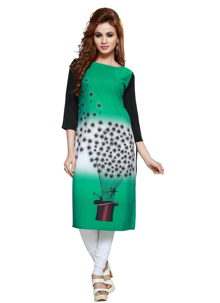 Green,White Color Printed Poly Crepe Kurti only in Bigswipe