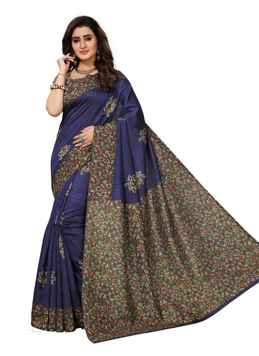 Navy Blue, Multi Color  Poly Silk Saree only in Bigswipe