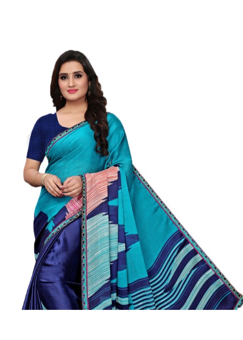 Navy Blue, Multi Color Shimmer Printed Work Saree only in Bigswipe