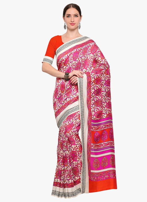 Off White, Red, Pink Color Terylene Saree only in Bigswipe