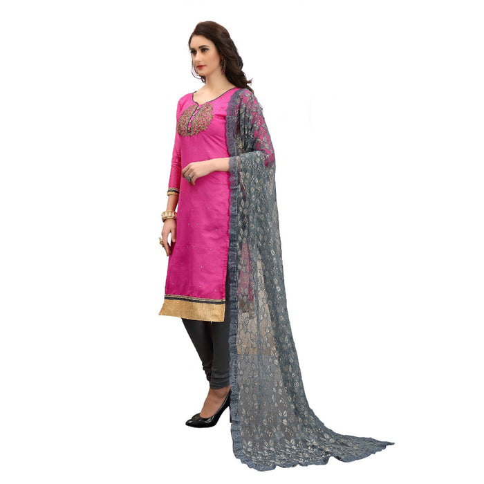 Chanderi Cotton Fabric Pink Color Dress Material only in Bigswipe