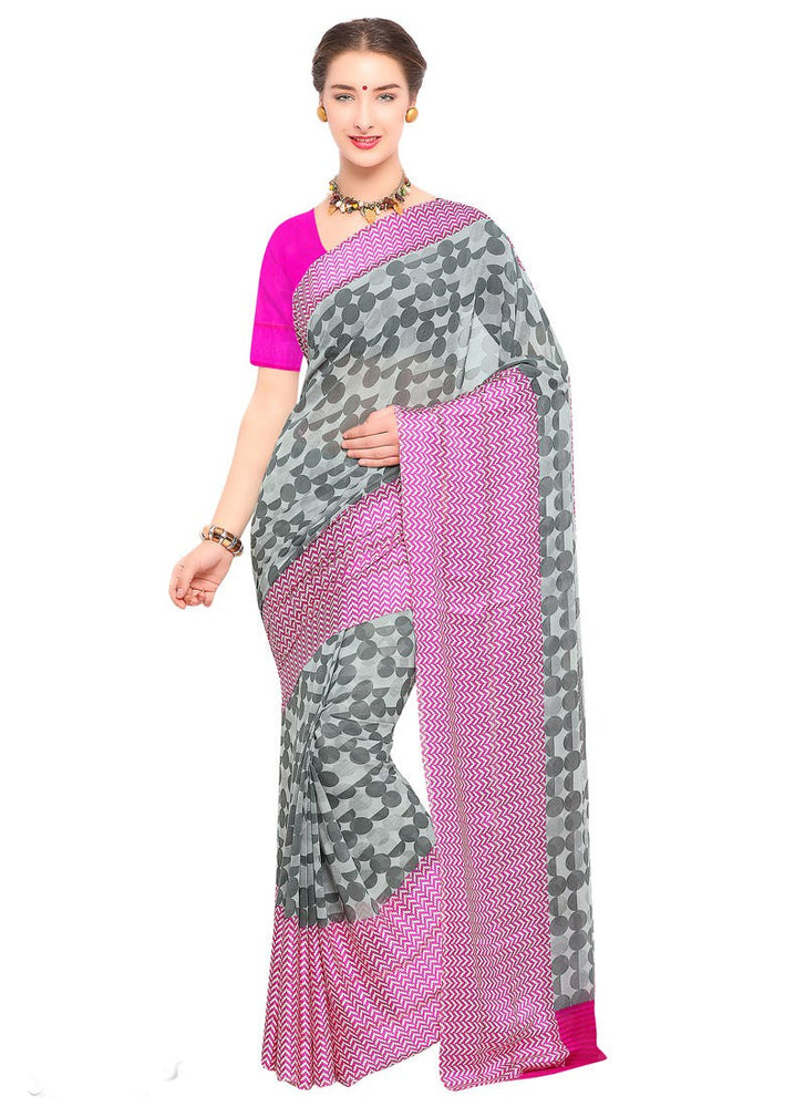 Gray,Pink Color Georgette Saree only in Bigswipe