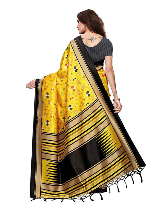 Yellow, Black, Multi Color Poly Silk Saree