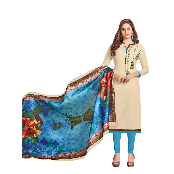 Chanderi Fabric Cream Color Dress Material only in Bigswipe