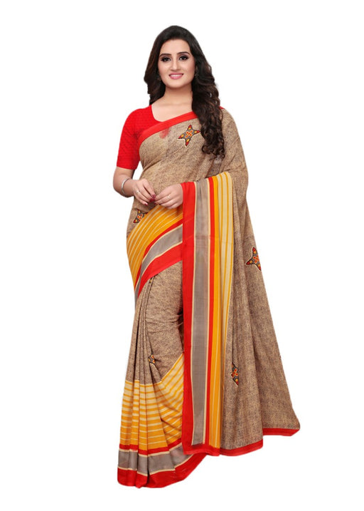 Brown, Multi Color Georgette Printed Work Saree only in Bigswipe