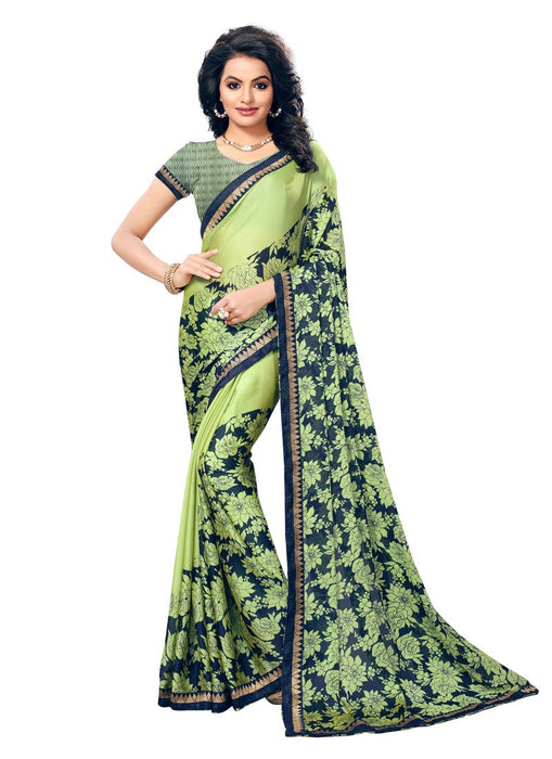 Green, Navy Blue Color  Chiffon Georgette Saree only in Bigswipe