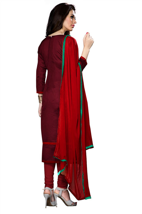 Womens Designer Dark Maroon Cotton Partywear Salwar Suit Dress Material For Womens