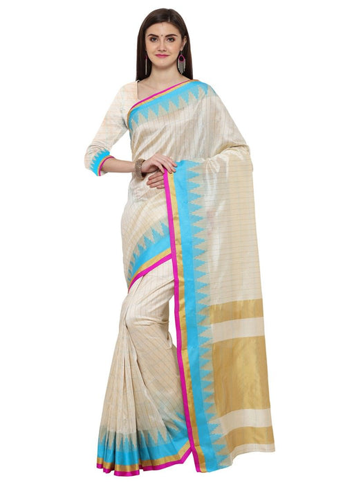 Off White,Blue Color Poly Silk Saree only in Bigswipe