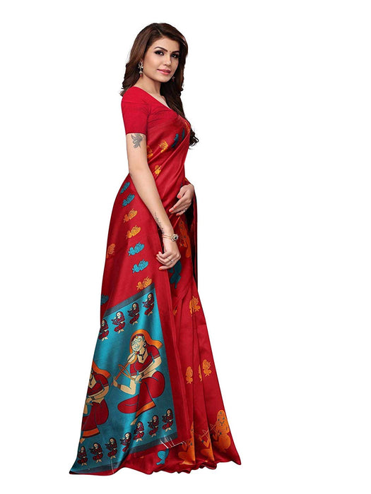 Red, Turquoise, Multi Color Poly Silk Saree