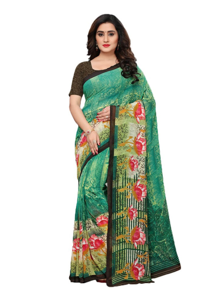 Green, Multi Color Georgette Printed Work Saree only in Bigswipe