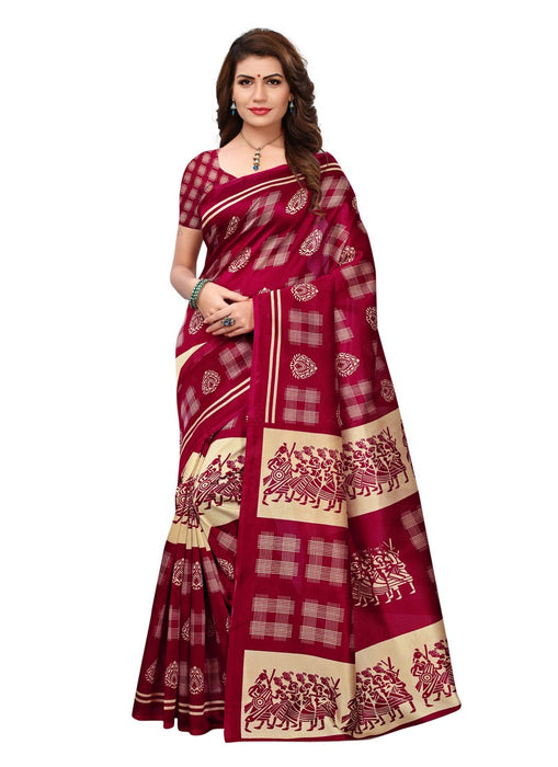 Maroon, Biege Color  Poly Silk Saree only in Bigswipe