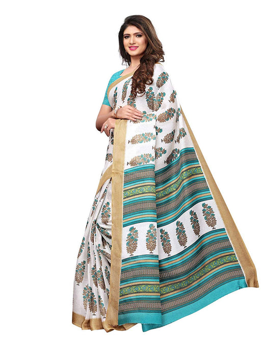 White, Turquoise, Multi Color Poly Silk Saree