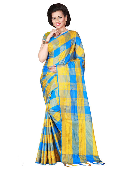 Blue, Yellow Color Poly Silk Saree only in Bigswipe