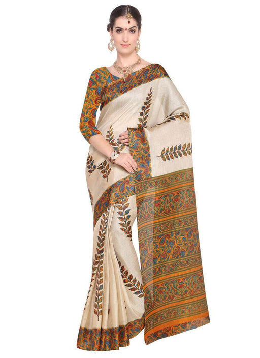 Beige, Yellow, Multi Color Bhagalpuri Saree only in Bigswipe