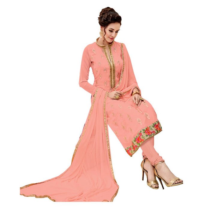 Georgette Fabric Peach Color Dress Material only in Bigswipe