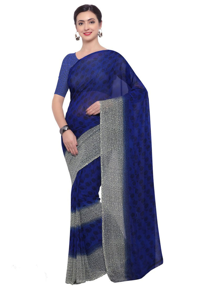 Navy Blue, Cream, Black Color Georgette Saree only in Bigswipe