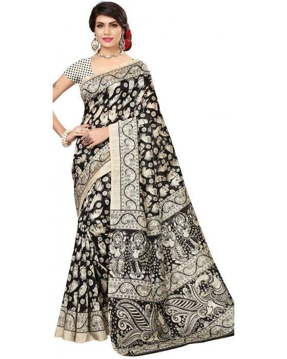 Printed Bhagalpuri Art Silk Black With Sandal Color only in Bigswipe