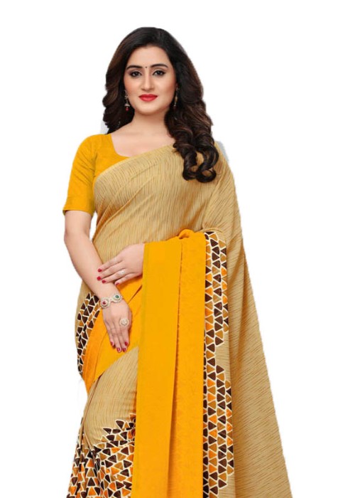 Yellow, Beige, Multi Color Georgette Plain Work Saree