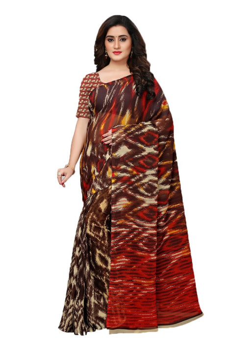 Brown, Red, Multi Color Georgette Printed Work Saree only in Bigswipe