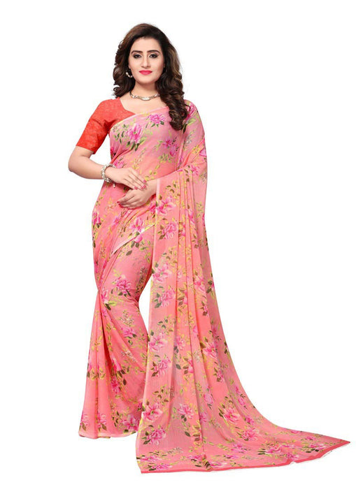 Peach, Multi Color  Crushed Georgette Saree only in Bigswipe